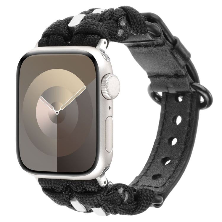 Stilren Ægte Læder Og Nylon Universal Rem passer til Apple Smartwatch - Sort#serie_1