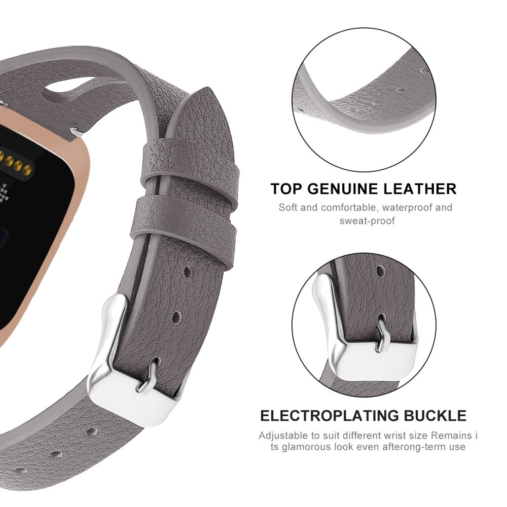 Mega Fashionable Fitbit Versa 3 Genuine Leather Strap - Silver#serie_9