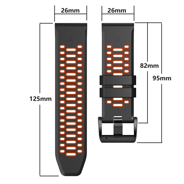 Garmin Fenix 7X / 7X Pro / 6X Quickfit 26mm Watch Band Three Row Holes Dual Color Silicone Strap - Sapphire Blue / Orange#serie_1