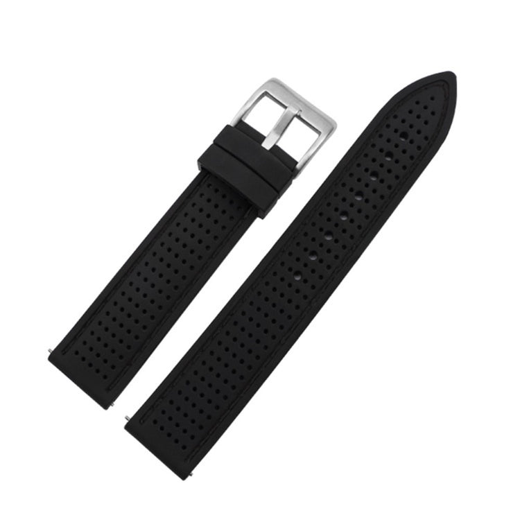 Huawei Watch GT 3 42mm / GT 3 Pro 43mm Watch band 20mm Silicone Wrist Strap - Silver Buckle / Black+Black Thread#serie_16