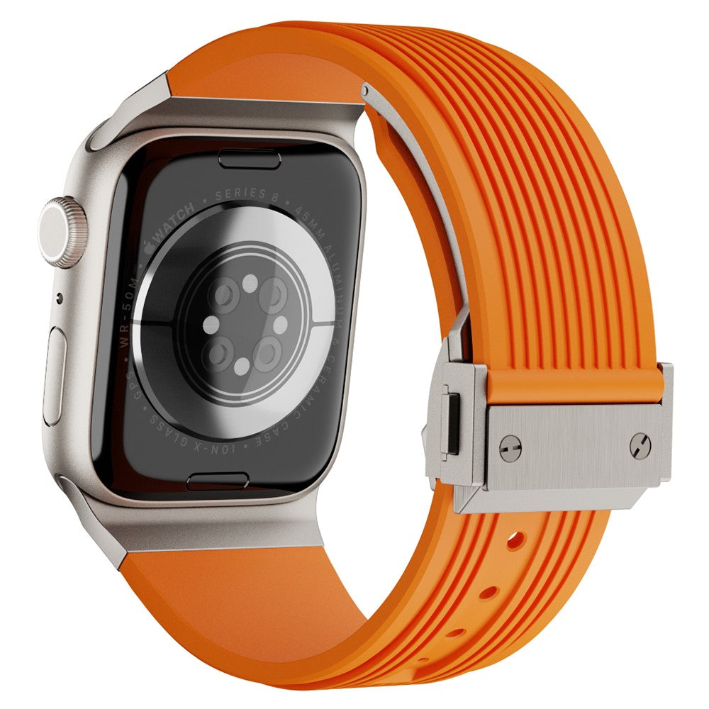 Apple Watch Ultra 2 Ultra 49mm / 9 8 7 45mm / 6 5 4 SE (2023) SE (2022) SE 44mm / 3 2 1 42mm Silicone Watch band  - Titanium Buckle / Orange Strap#serie_7