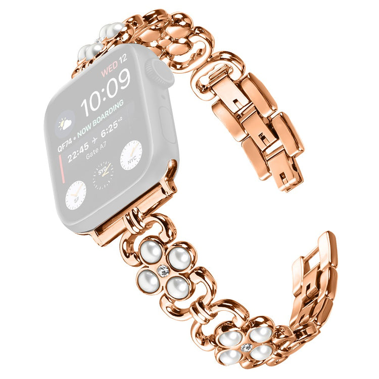 Apple Watch Series 9 8 7 41mm / 6 5 4 SE (2022) SE (2023) SE 40mm / 3 2 1 38mm Stainless Steel band Pearl Four Leaf Clover Watch Strap - Rose Gold#serie_2