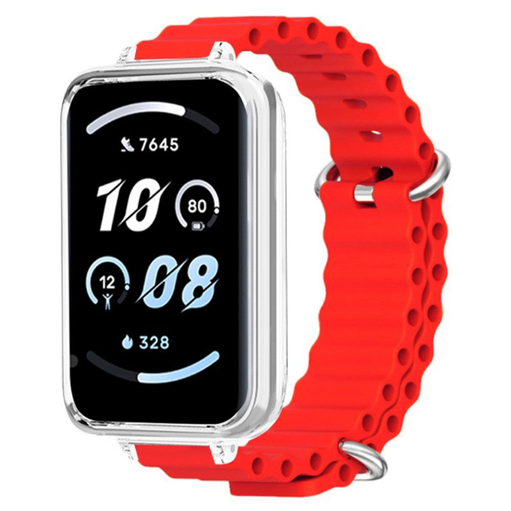 Honor band 9 Watch band Ocean Silicone Strap with Transparent Case - Red#serie_3