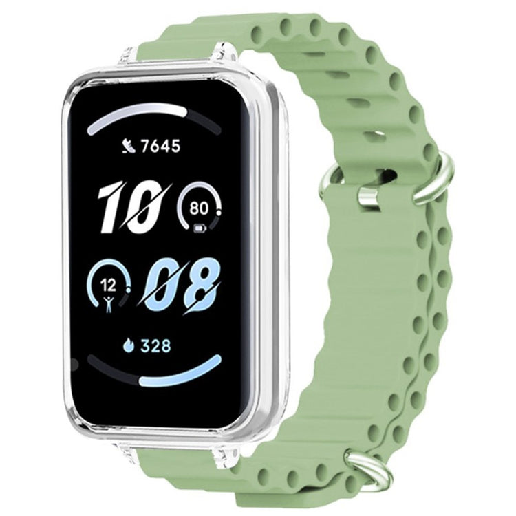 Honor band 9 Watch band Ocean Silicone Strap with Transparent Case - Light Green#serie_9