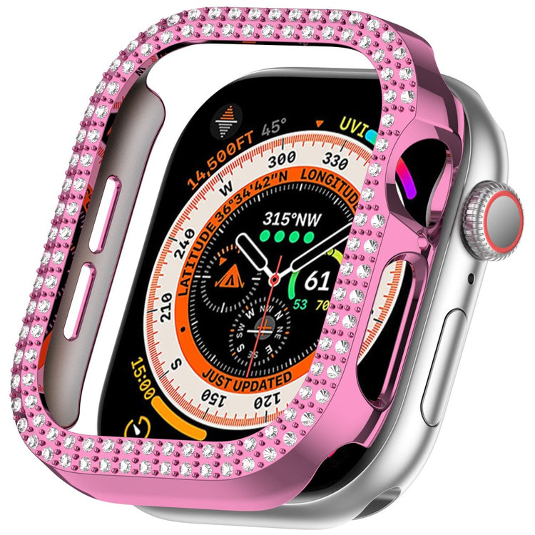 Apple Watch Series 10 46mm Double Row Rhinestone Decor Hollow-Out Cover Bump Resistant Watch Frame Case - Pink#serie_2