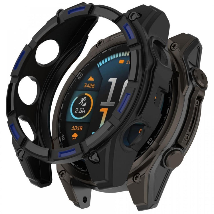 Garmin Fenix 8 47mm Flexible Watch Case Anti-Scratch Hollow Watch Frame Cover - Black+Blue#serie_4