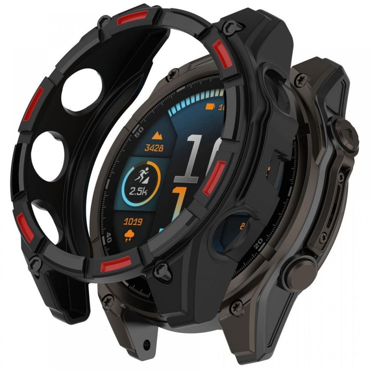 Garmin Fenix 8 47mm Flexible Watch Case Anti-Scratch Hollow Watch Frame Cover - Black+Red#serie_8