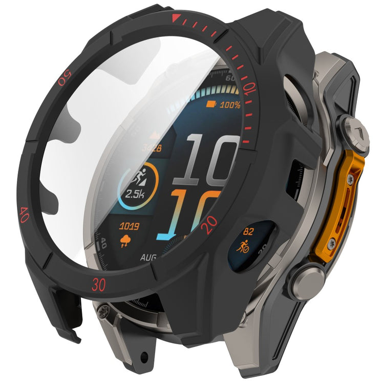 Garmin Fenix 8 MIP Solar 51mm Case Scale Design Hard PC All Around Watch Cover with Tempered Glass Film - Black+Red#serie_4