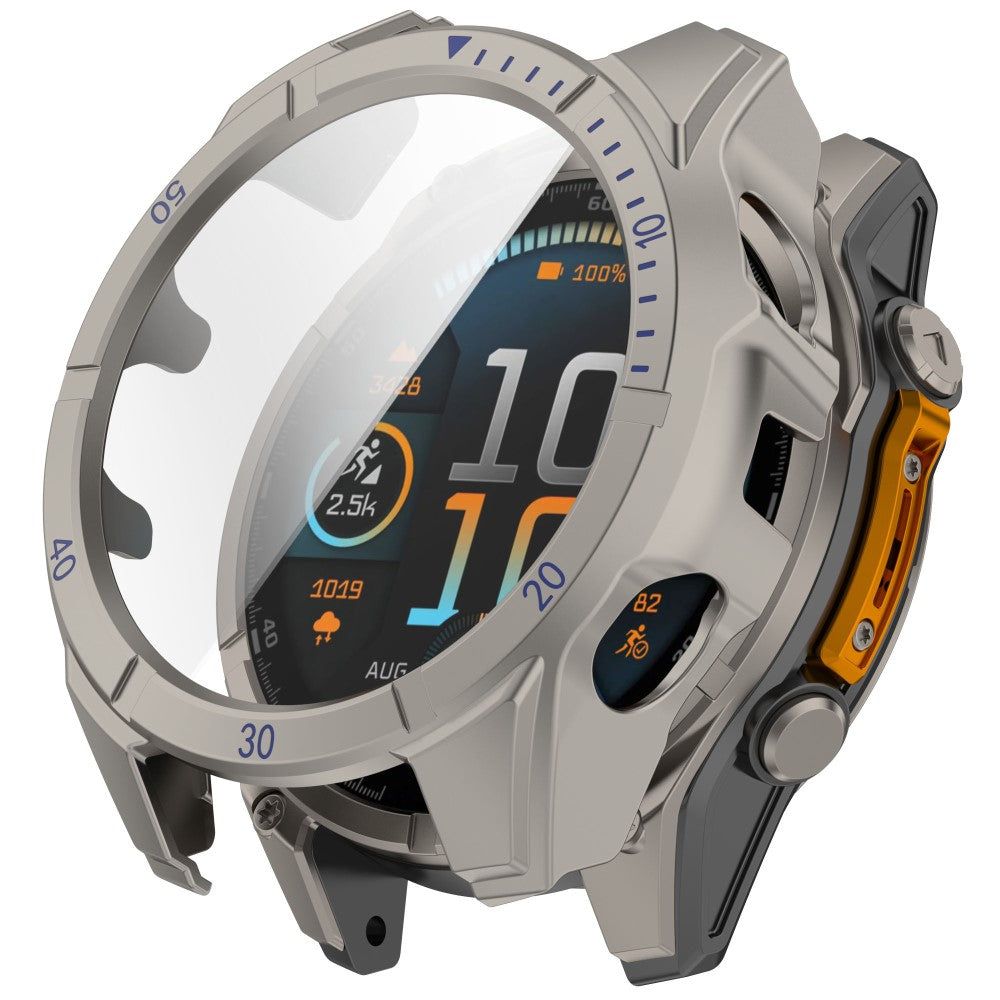 Garmin Fenix 8 MIP Solar 51mm Case Scale Design Hard PC All Around Watch Cover with Tempered Glass Film - Titanium+Blue#serie_7