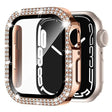 Apple Watch Series 9 8 7 45mm Watch Case Rhinestone Electroplating Watch Cover with Tempered Glass Film - Rose Gold