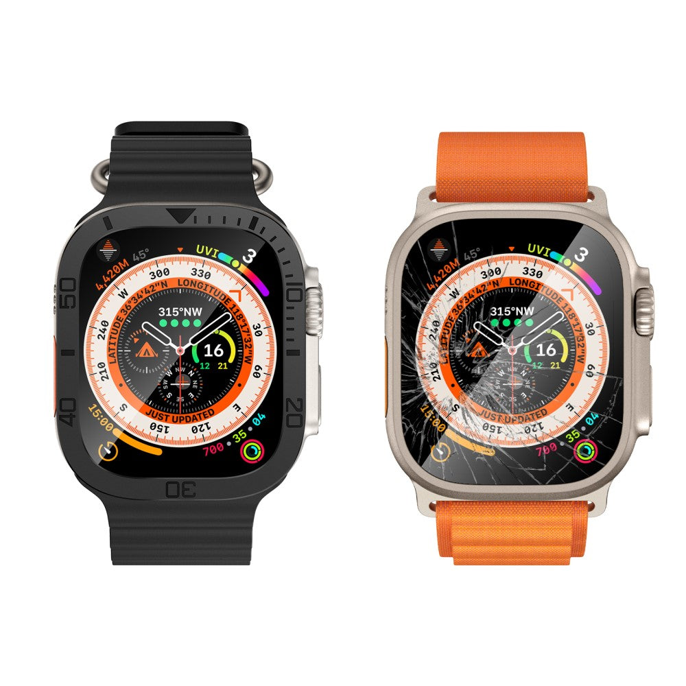 Fint Universal Cover med Skærmbeskytter i Glas passer til Apple Watch Ultra / Apple Watch Ultra 2 - Sort#serie_1