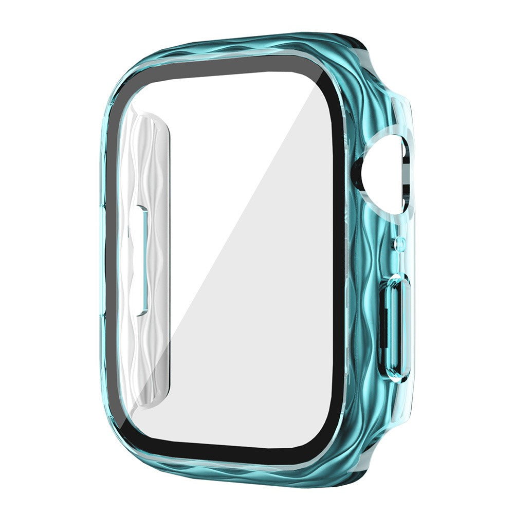 Apple Watch Series 9 / 8 / 7 41mm Watch Frame Hard Bump resistant Wavy Texture Cover with Tempered Film - Transparent Green - Green#serie_2