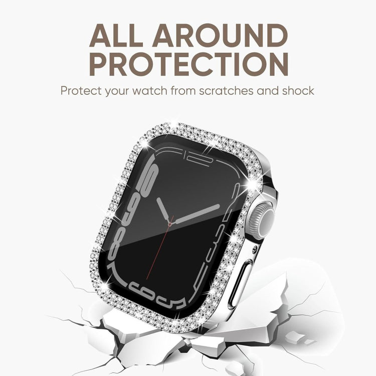 Mega Good Apple Smartwatch Universel Cover with Screen Protector in Rhinestone and Glass - Silver#serie_12