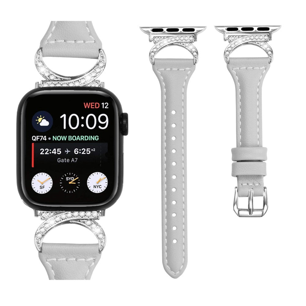 Smuk Ægte Læder Og Rhinsten Universal Rem passer til Apple Smartwatch - Sølv#serie_3