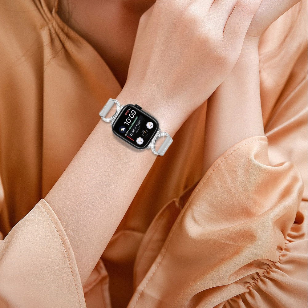 Smuk Ægte Læder Og Rhinsten Universal Rem passer til Apple Smartwatch - Sølv#serie_3