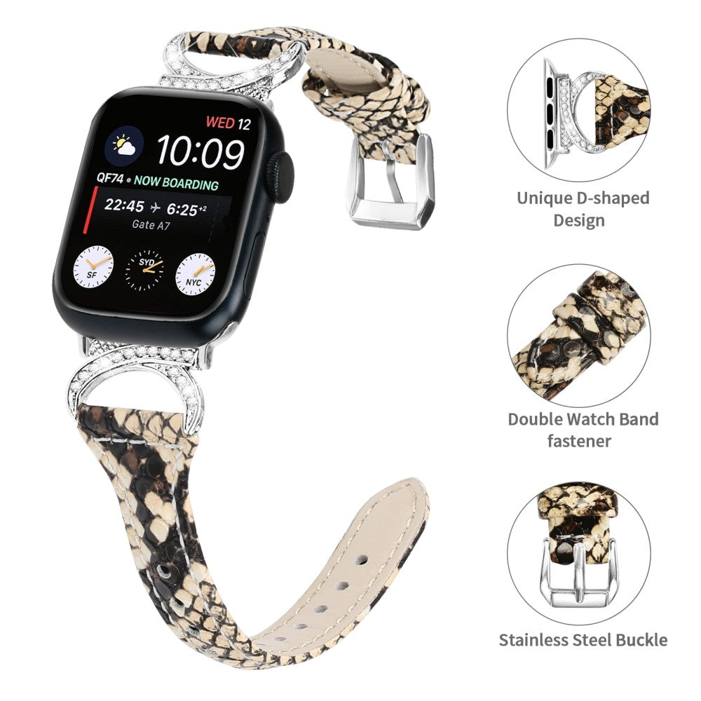 Smuk Ægte Læder Og Rhinsten Universal Rem passer til Apple Smartwatch - Hvid#serie_4
