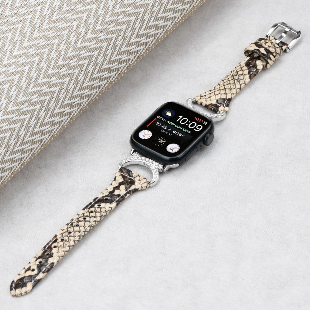Smuk Ægte Læder Og Rhinsten Universal Rem passer til Apple Smartwatch - Hvid#serie_4