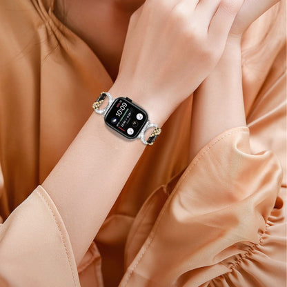 Smuk Ægte Læder Og Rhinsten Universal Rem passer til Apple Smartwatch - Hvid#serie_4
