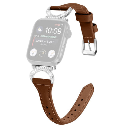 Smuk Ægte Læder Og Rhinsten Universal Rem passer til Apple Smartwatch - Brun#serie_6