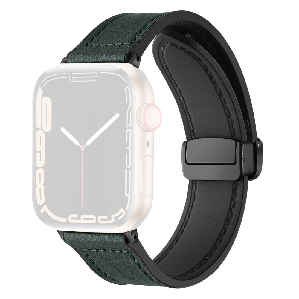 Solid Kunstlæder Og Silikone Universal Rem passer til Apple Smartwatch - Grøn#serie_1