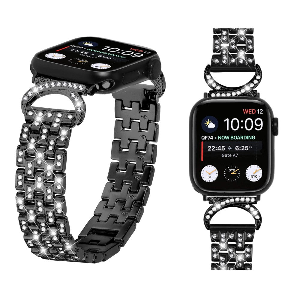 Super Sejt Metal Og Rhinsten Universal Rem passer til Apple Smartwatch - Sort#serie_1