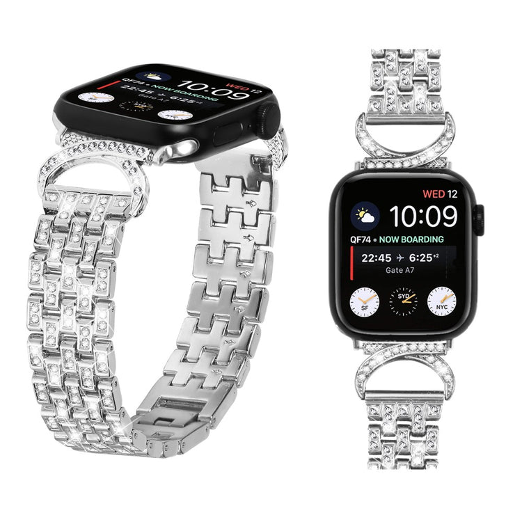 Super Sejt Metal Og Rhinsten Universal Rem passer til Apple Smartwatch - Sølv#serie_3