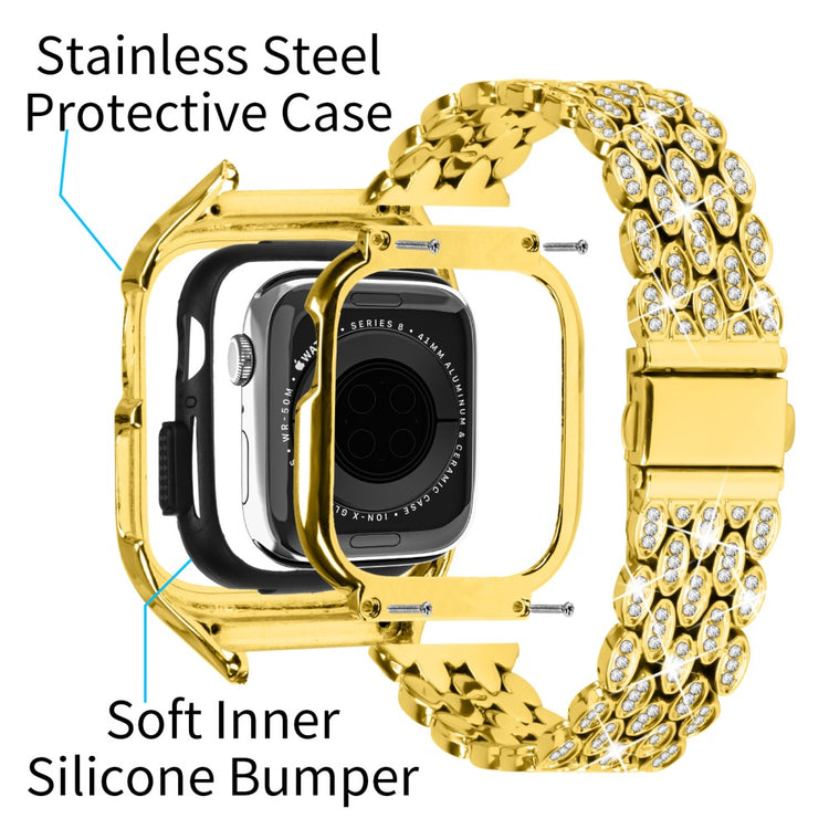 Metal Og Rhinsten Universal Rem passer til Apple Watch Series 8 (41mm) / Apple Watch Series 7 41mm - Guld#serie_1