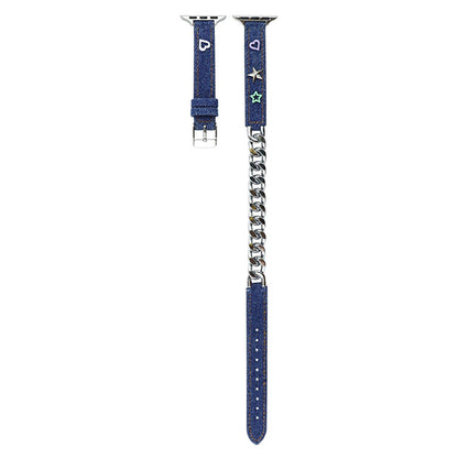 Apple Watch Series 9 45mm / Ultra 2 Genuine leather with metal chain strap - Blue#serie_4