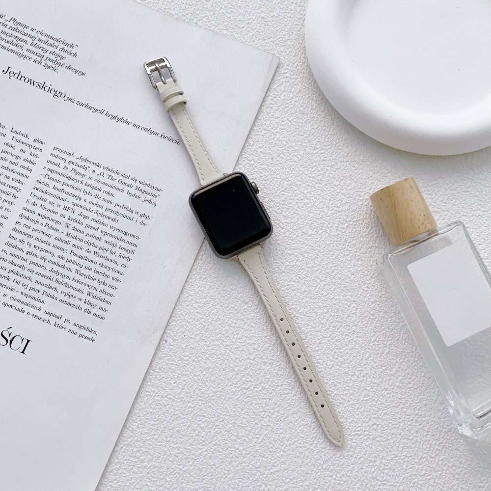 Stilren Ægte Læder Og Metal Universal Rem passer til Apple Smartwatch - Hvid#serie_5