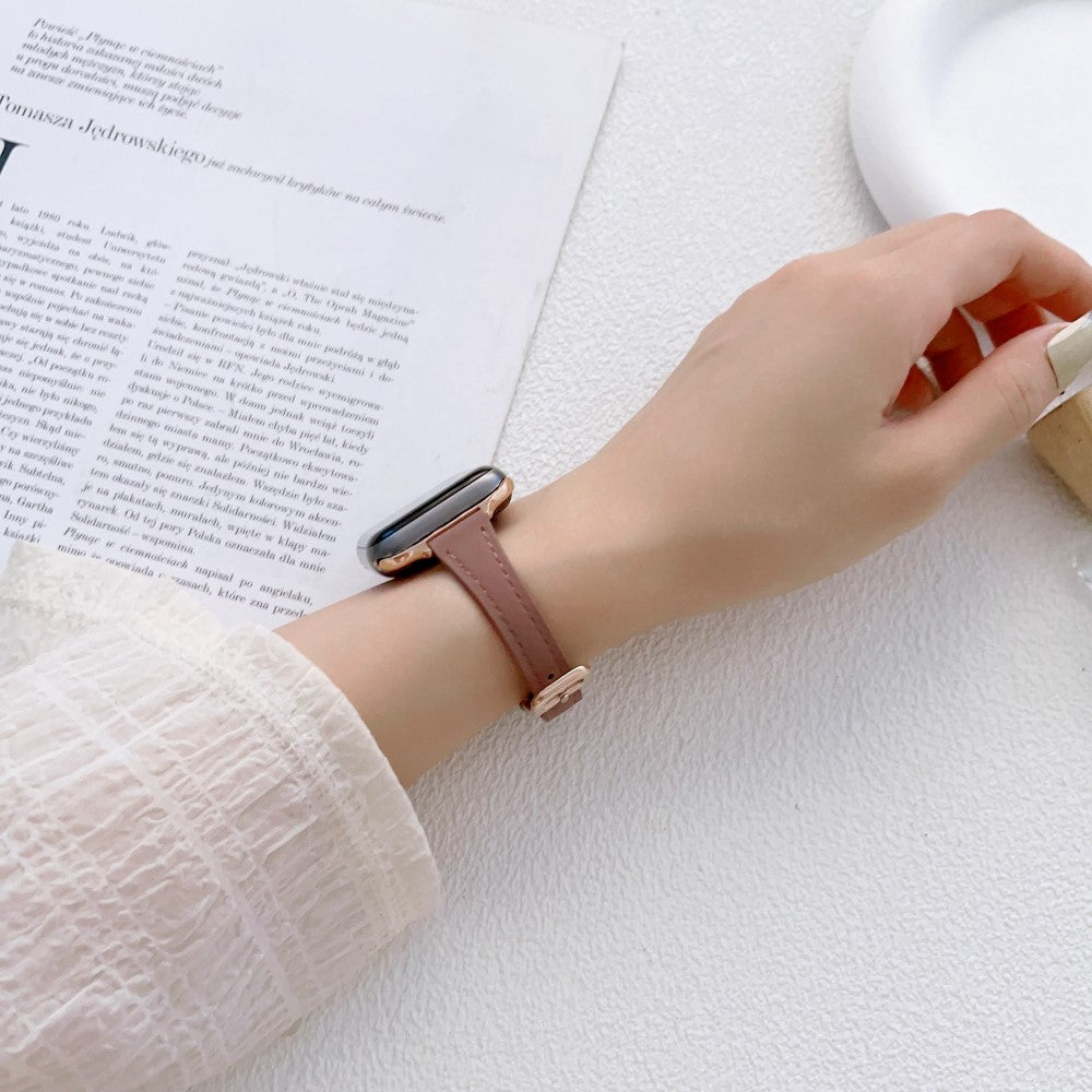 Stilren Ægte Læder Og Metal Universal Rem passer til Apple Smartwatch - Hvid#serie_5
