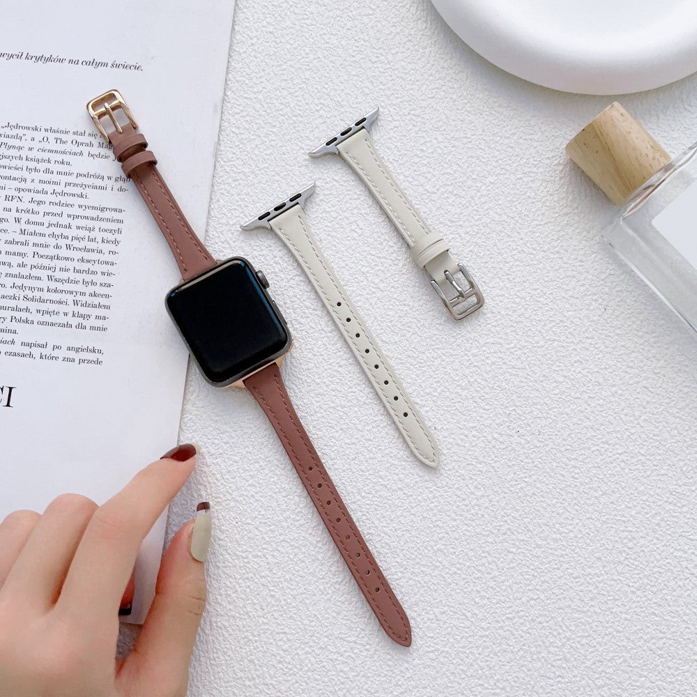 Stilren Ægte Læder Og Metal Universal Rem passer til Apple Smartwatch - Brun#serie_6