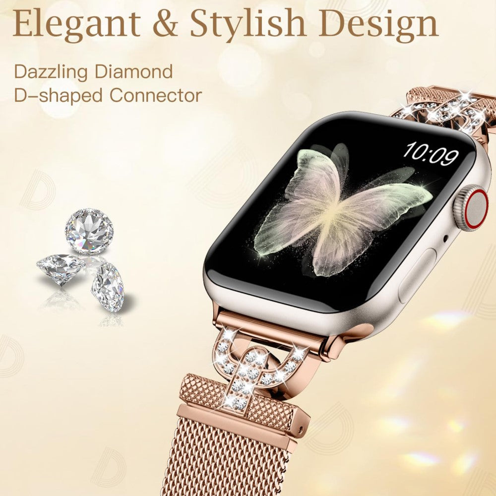 Holdbart Metal Og Rhinsten Universal Rem passer til Apple Smartwatch - Pink#serie_2