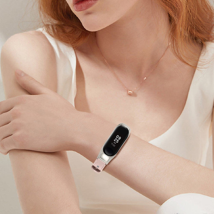 Mega Komfortabel Ægte Læder Rem passer til Xiaomi Smart Band 8 - Pink#serie_4