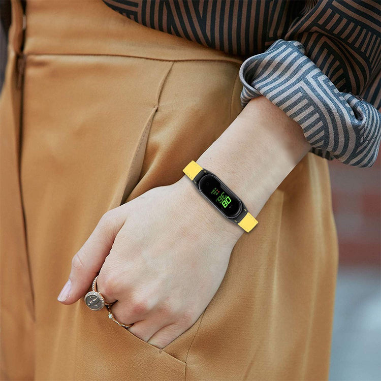 Mega Hårdfør Ægte Læder Rem passer til Xiaomi Smart Band 8 - Gul#serie_5