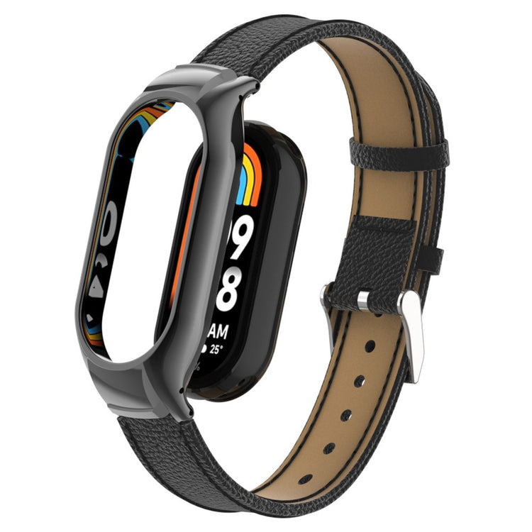 Rigtigt Cool Ægte Læder Og Metal Rem passer til Xiaomi Smart Band 8 - Sort#serie_3