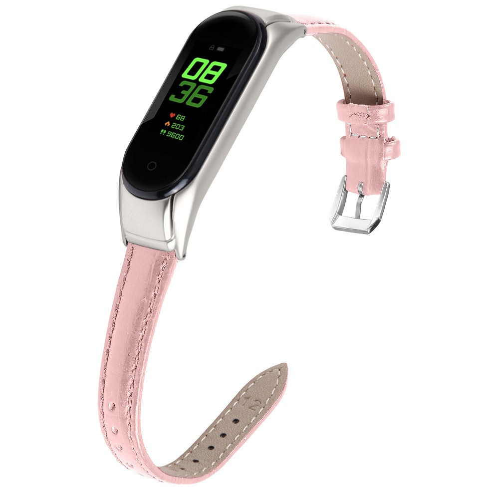 Super Hårdfør Ægte Læder Rem passer til Xiaomi Smart Band 8 - Pink#serie_2