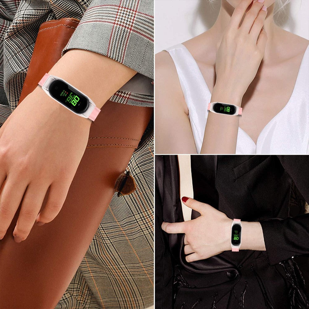 Super Hårdfør Ægte Læder Rem passer til Xiaomi Smart Band 8 - Pink#serie_2