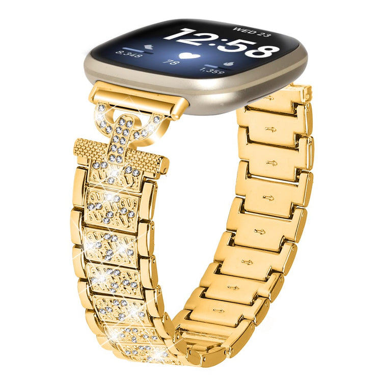 Metal Og Rhinsten Universal Rem passer til Fitbit Sense 1 / Fitbit Versa 3 - Guld#serie_2