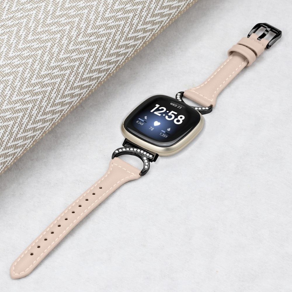 Cool Ægte Læder Og Rhinsten Universal Rem passer til Fitbit Smartwatch - Beige#serie_5