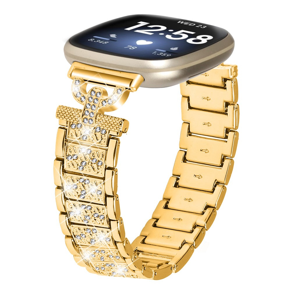 Metal Og Rhinsten Universal Rem passer til Fitbit Sense 2 / Fitbit Versa 4 - Guld#serie_3