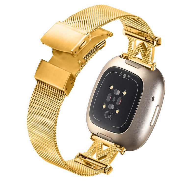 Metal Og Rhinsten Universal Rem passer til Fitbit Sense 2 / Fitbit Versa 4 - Guld#serie_1