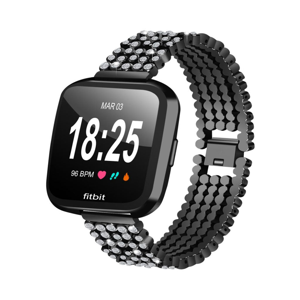 Vildt kønt Fitbit Versa Metal og Rhinsten Rem - Sort#serie_3