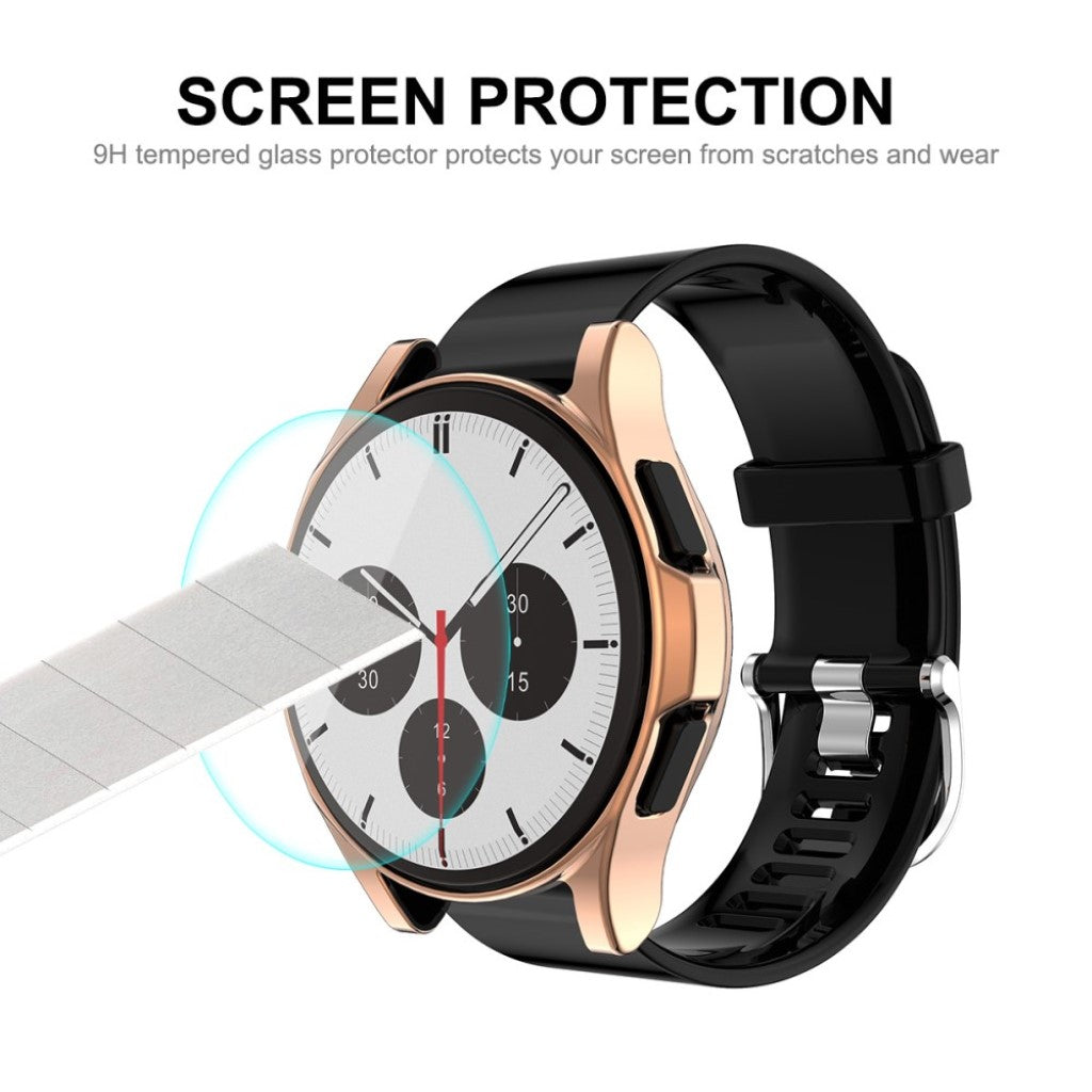 Beskyttende Samsung Galaxy Watch 4 Classic (46mm) Cover med Skærmbeskytter i Silikone og Hærdet Glas - Sølv#serie_1