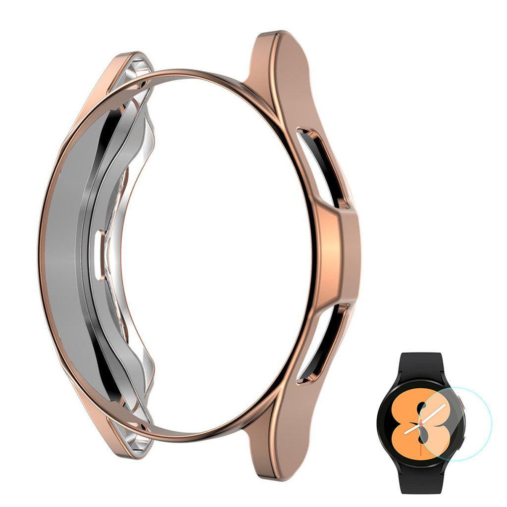 Beskyttende Samsung Galaxy Watch 4 Classic (46mm) Cover med Skærmbeskytter i Silikone og Hærdet Glas - Pink#serie_5