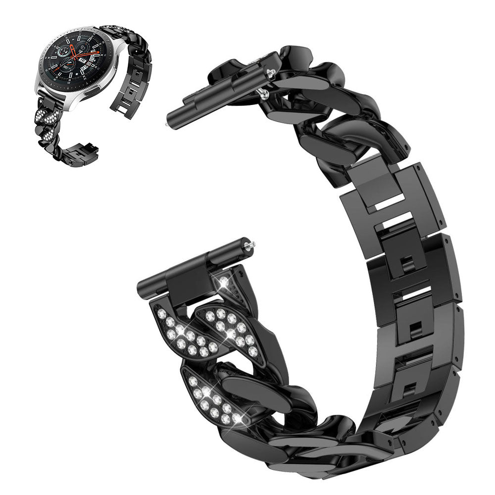 22mm Universal rhinestone adorned stainless steel watch strap - Black#serie_1