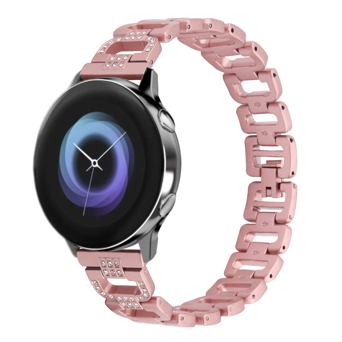 22mm Universal rhinestone D-chain stainless steel watch strap - Rose Pink#serie_3