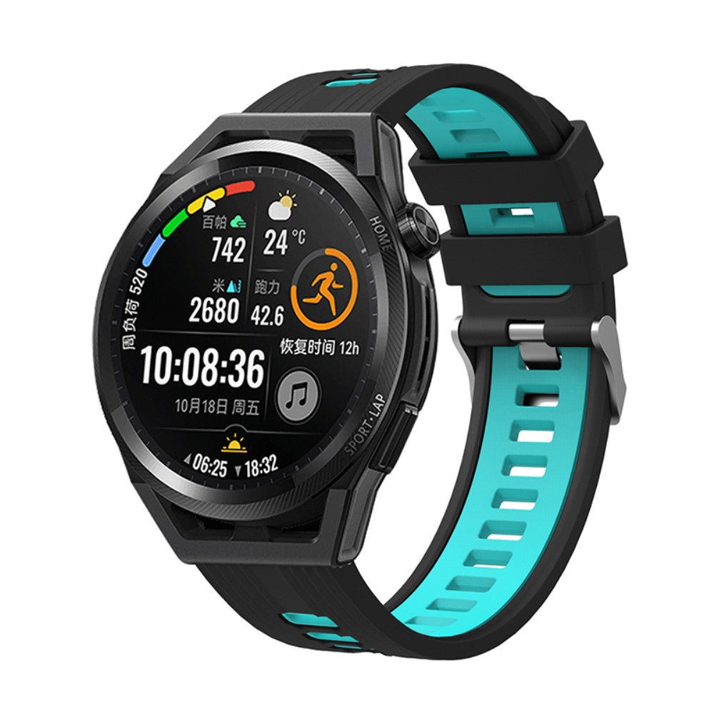 22mm Universal dual color silicone watch strap - Black / Cyan#serie_8