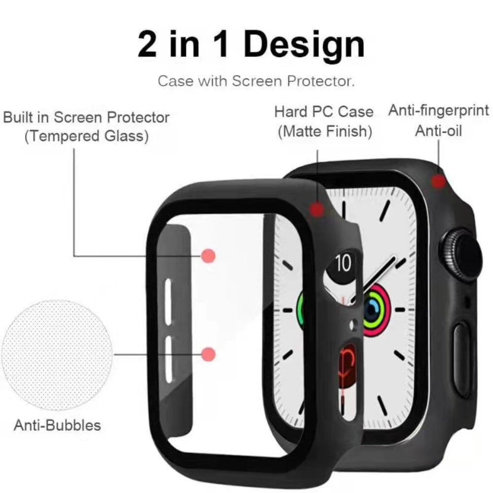 Mega Fed Apple Watch Series 7 41mm Cover med Skærmbeskytter i Plastik og Hærdet Glas - Sort#serie_1