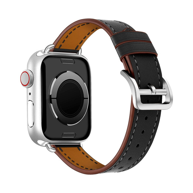 Meget elegant Apple Watch Series 7 41mm Ægte læder Rem - Sort#serie_2