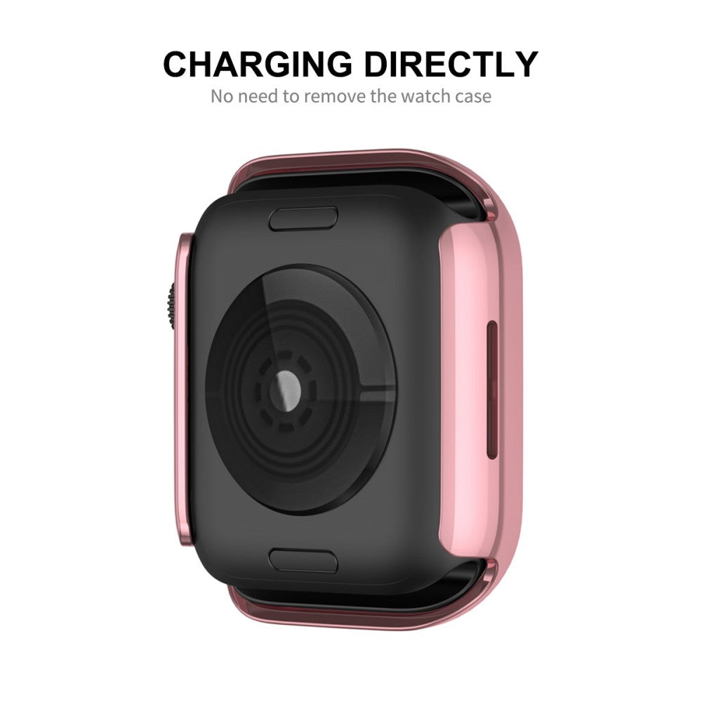 Beskyttende Apple Watch Series 7 41mm Cover med Skærmbeskytter i Plastik og Rhinsten - Pink#serie_1